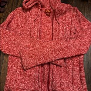 TILT Red Heather Cable Zip up Sweater Hoodie
